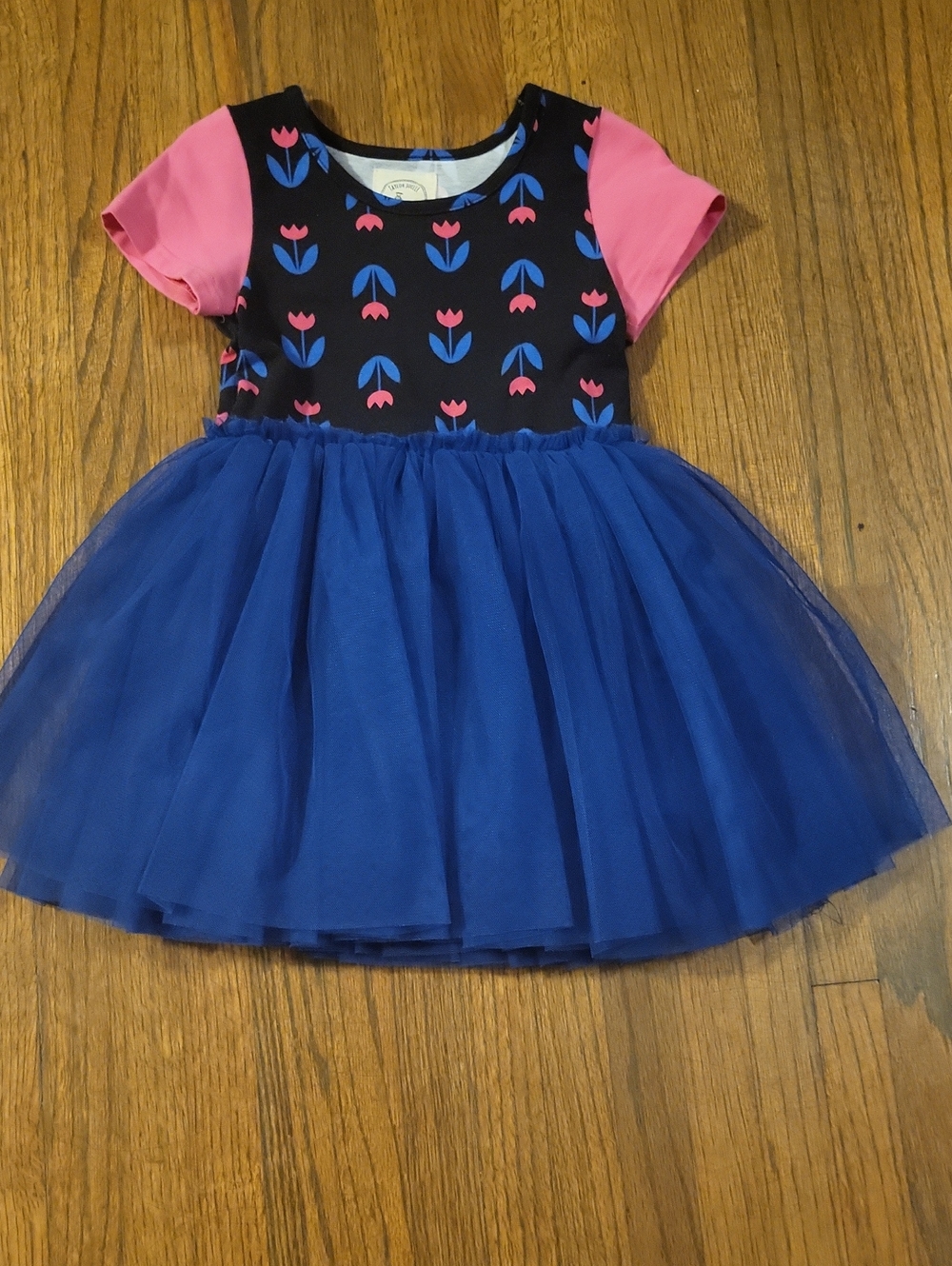 Blue Tulle Tulip Play Dress with Pink Sleeves